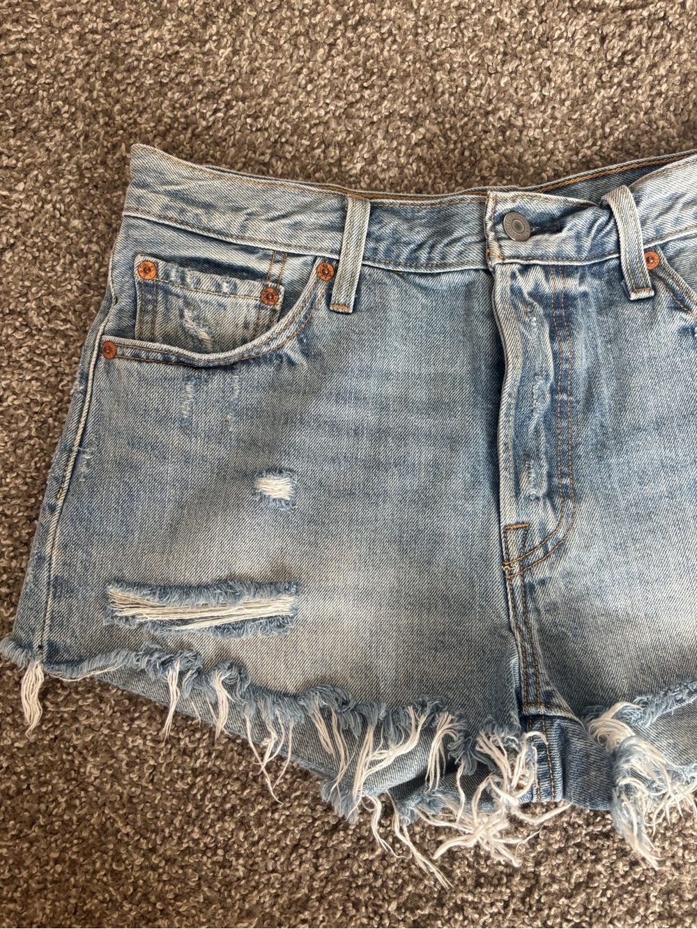 Levi's Light Blue Distressed High-Waist Denim Shorts
